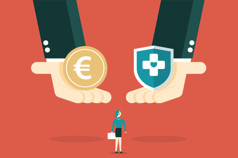 Portefeuille vide à côté d’une facture médicale non remboursée, illustrant le coût sans mutuelle santé